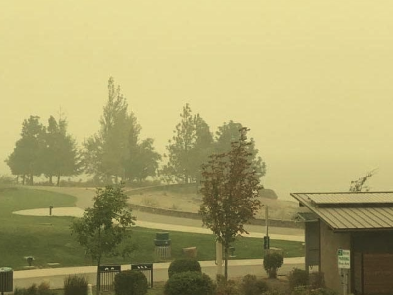 hazy yellow air in smoky neighborhood